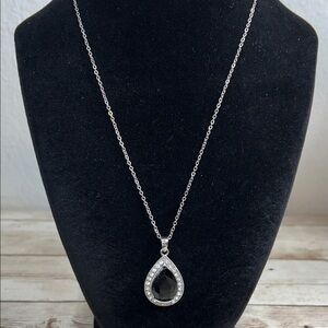 Elegant Silver Necklace with a Black Glass Pendant